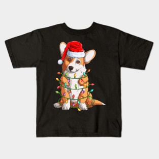 Corgi Santa Christmas Tree Lights Xmas Gift For Dog Lovers Kids T-Shirt